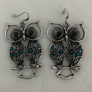 Vintage Owl Earrings with Turquoise Accents